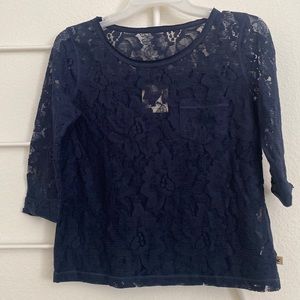 Hollister Crochet Shirt Top Navy Blue SZ S NWOT